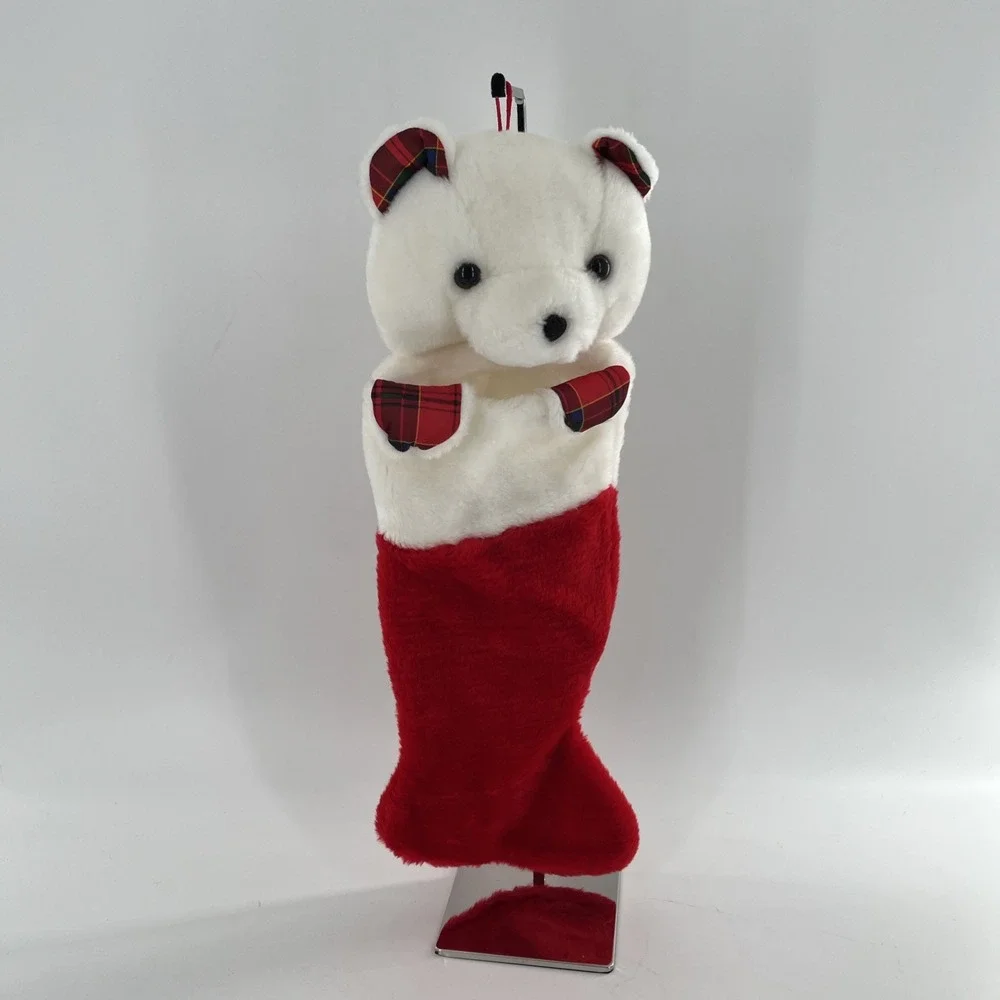 Vintage‎ Mac Bear 3D Plush Teddy Bear Christmas Stocking Plaid Ears Paws 23